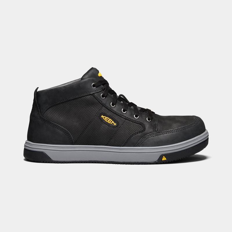 Keen Redding Mid Aluminum Toe Mens Work Boots Black Stockists NZ (6523-IWOLH)